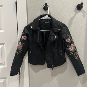 VGUC Girls Size M Medium Motorcycle Jacket Coat Joujou Black Flower Floral